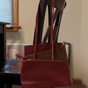Tolblanc paris red and brown leather shoulder bag
